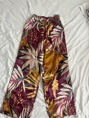 Live 4 Truth Burgundy Tropical-Leaf Satin Pants
